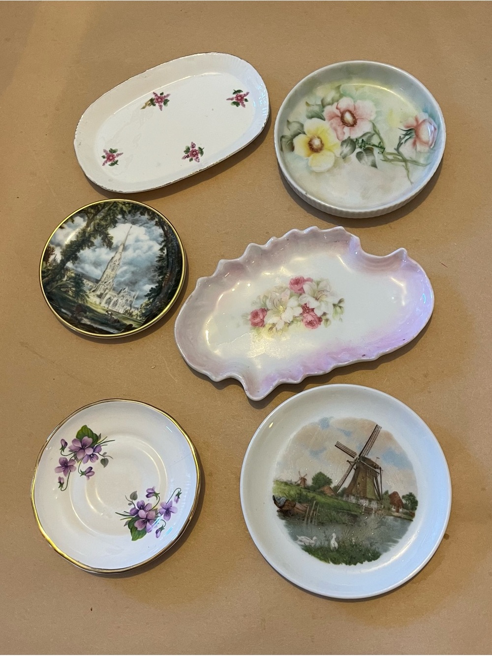 Assorted Floral and Scenic Porcelain Trinket Dishes - Mixed Patterns